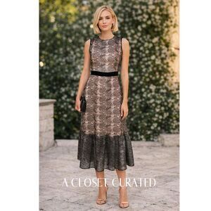 Perseverance London Lace Tiered Midi Dress Pink Black NEW 10